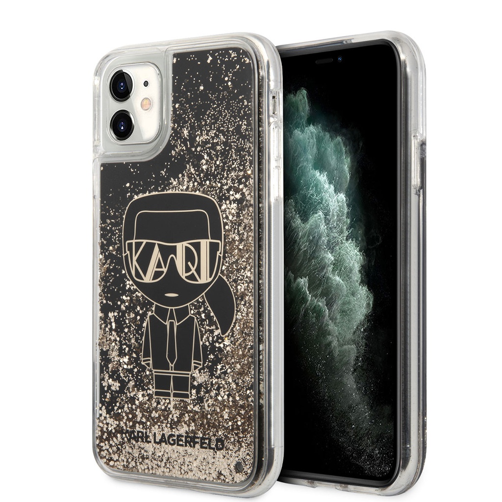 Apple iPhone 11 Uyumlu Kılıf Karl Lagerfeld Sıvılı Simli Gatsby Dizayn Kapak