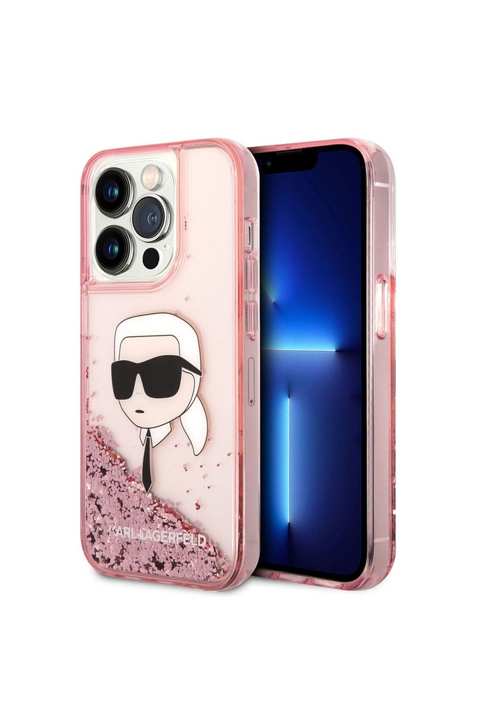 Apple iPhone 14 Pro Uyumlu Kılıf Karl Lagerfeld Sıvılı Simli Karl Head Dizayn Kapak