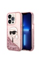 Apple iPhone 14 Pro Max Uyumlu Kılıf Karl Lagerfeld Sıvılı Simli Karl Head Dizayn Kapak