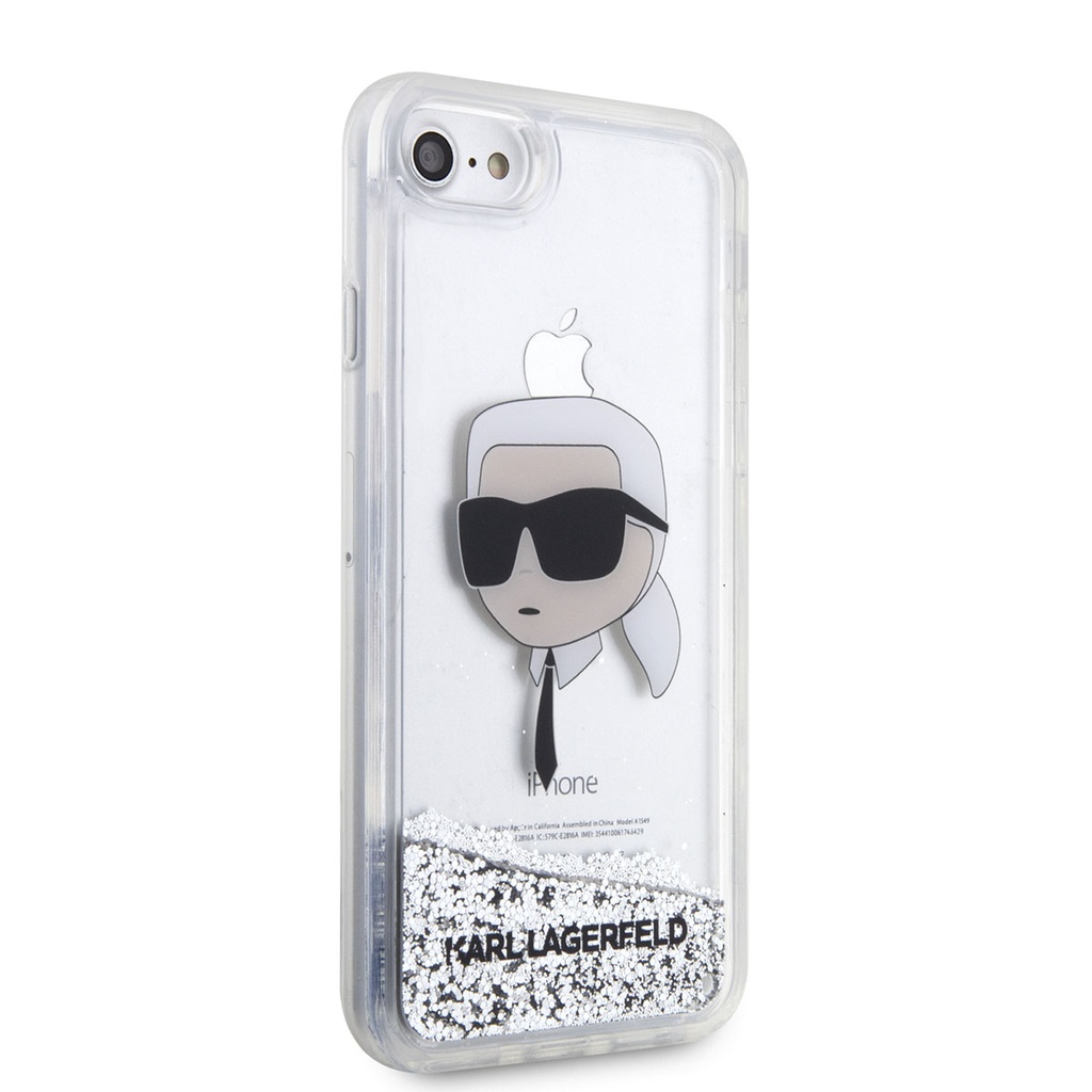 Apple iPhone 7 Uyumlu Kılıf Karl Lagerfeld Sıvılı Simli Karl Head Dizayn Kapak