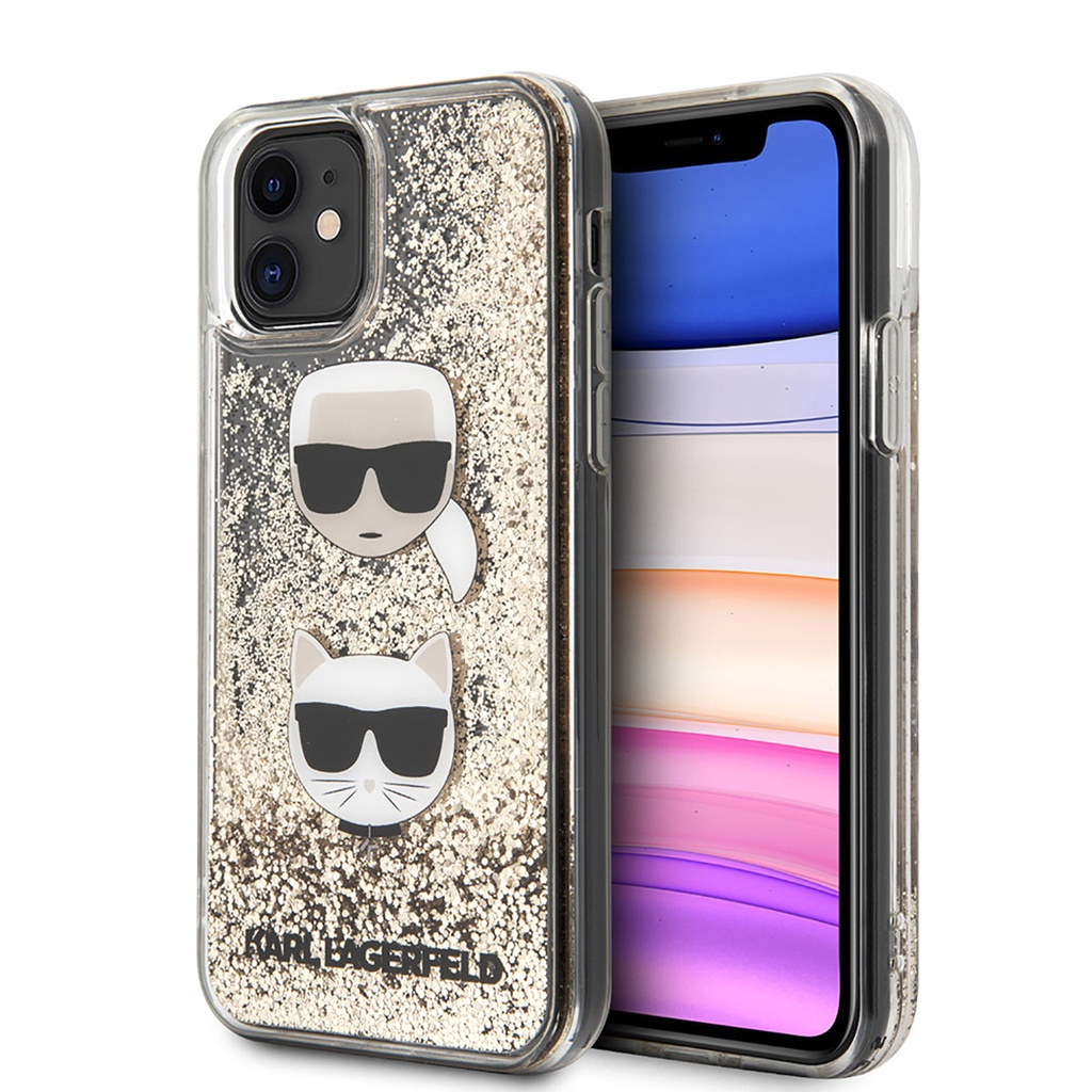 Apple iPhone 11 Uyumlu Kılıf Karl Lagerfeld Sıvılı Simli K&C Head Dizayn Kapak
