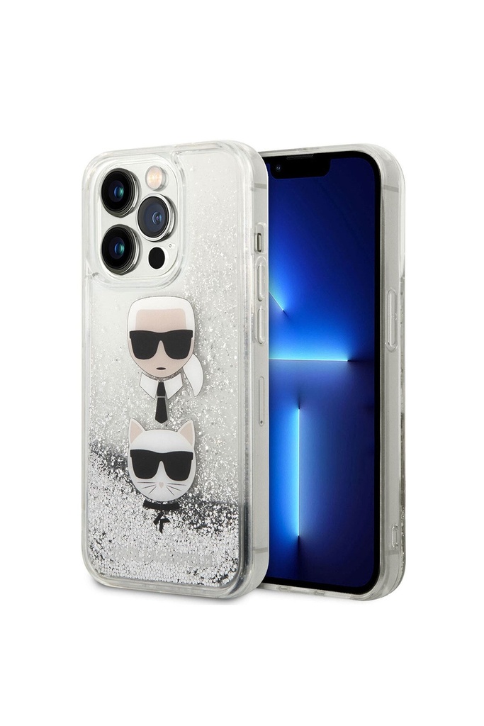 Apple iPhone 14 Pro Max Uyumlu Kılıf Karl Lagerfeld Sıvılı Simli K&C Head Dizayn Kapak