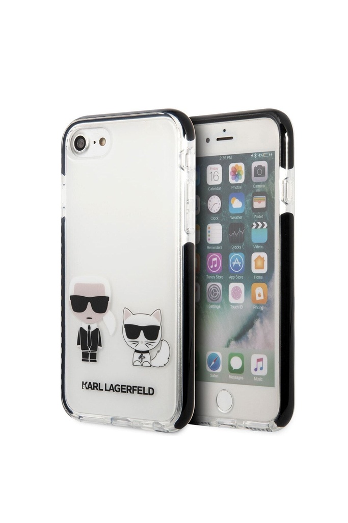 Apple iPhone 7 Uyumlu Kılıf Karl Lagerfeld Kenarları Siyah Silikon K&C Dizayn Kapak