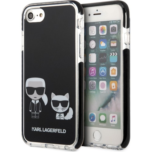[ZTA92385] Apple iPhone 7 Uyumlu Kılıf Karl Lagerfeld Kenarları Siyah Silikon K&C Dizayn Kapak (Siyah)