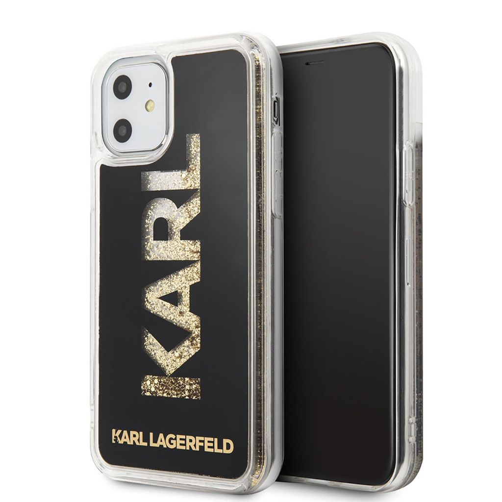 Apple iPhone 11 Uyumlu Kılıf Karl Lagerfeld Sıvılı Simli Logo Dizayn Kapak