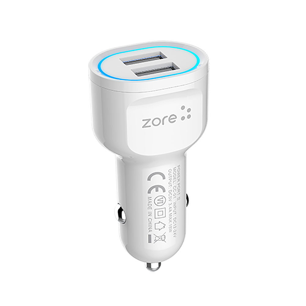 [RNZ-TA92424] Zore CC-01 Hızlı Şarj Özellikli LED Işıklı Dual USB Araç Şarj Başlığı 18W