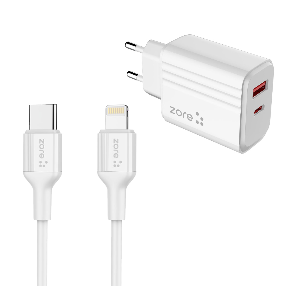 [RNZ-TA92432] Zore Play Serisi PL08 Type-C to Lightning 2in1 PD Seyahat Şarj Aleti 20W