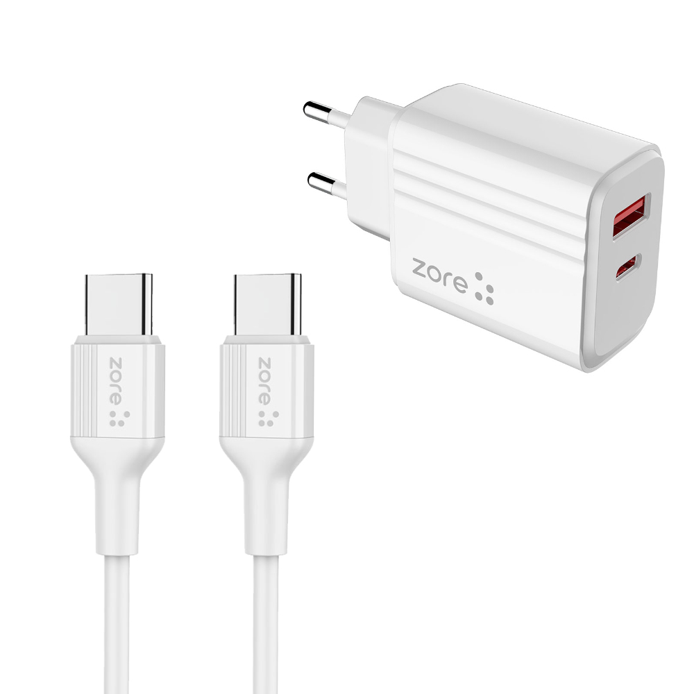 [RNZ-TA92433] Zore Play Serisi PL07 Type-C to Type-C 2in1 PD Seyahat Şarj Aleti 20W
