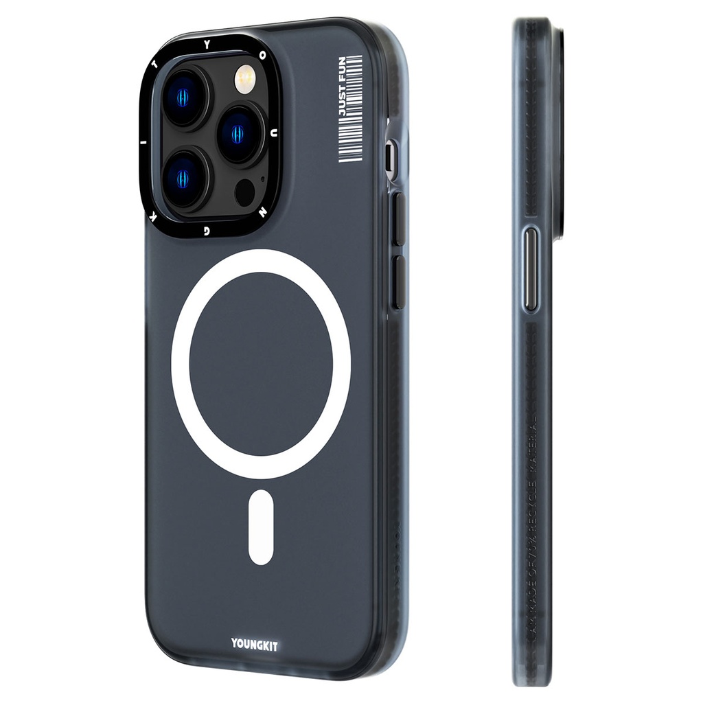 [RNZ-TA92559] Apple iPhone 13 Pro Max Uyumlu Kılıf M-safe Şarj Özellikli Youngkit Colored Sand Serisi Kapak (Siyah)
