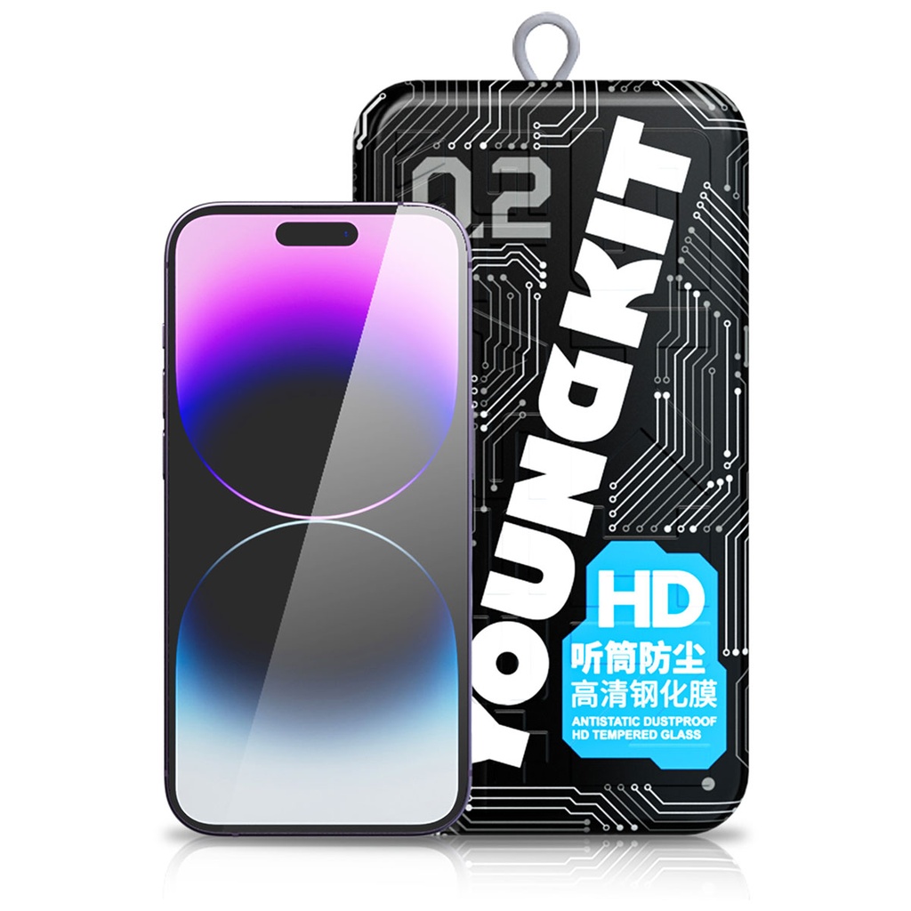 [RNZ-TA92565] Apple iPhone 14 Pro Max Uyumlu Youngkit Antistatik Ve Antidust Kolay Uygulama Aparatlı Cam Ekran Koruyucu