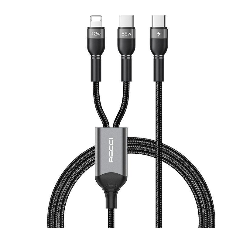 [ZTA92591] Recci RTC-T16 2 in 1 65W PD Hızlı Şarj Özellikli Lightning ve Type-C To Type-C PD Kablo 1.2M