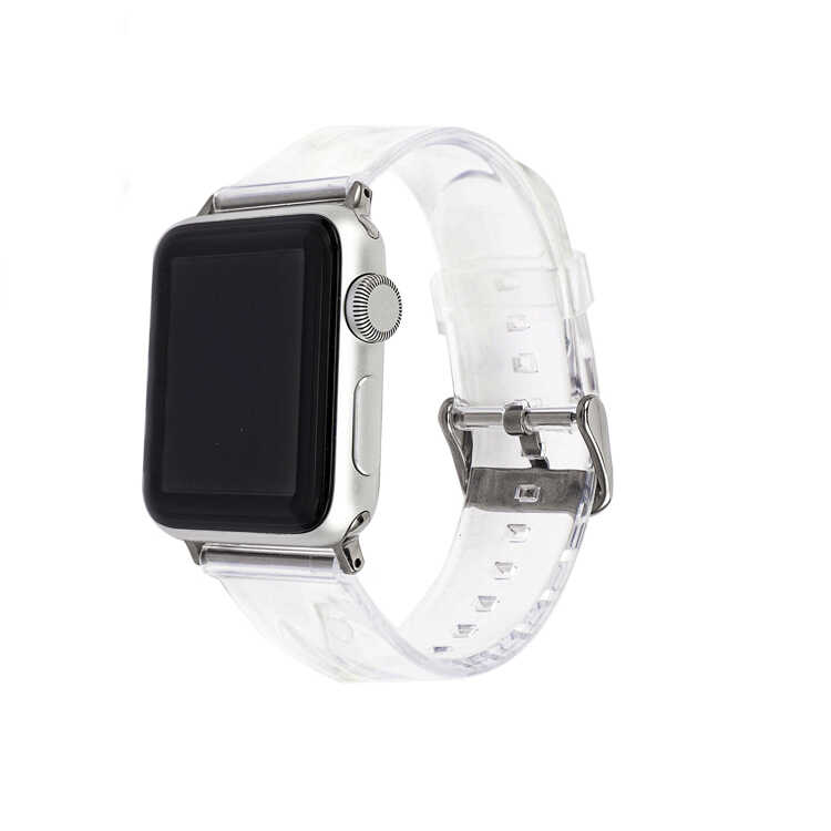 ​​​Apple Watch 7 45mm Uyumlu Kordon Silikon Şeffaf Transparan Esnek KRD-13 Kayış 