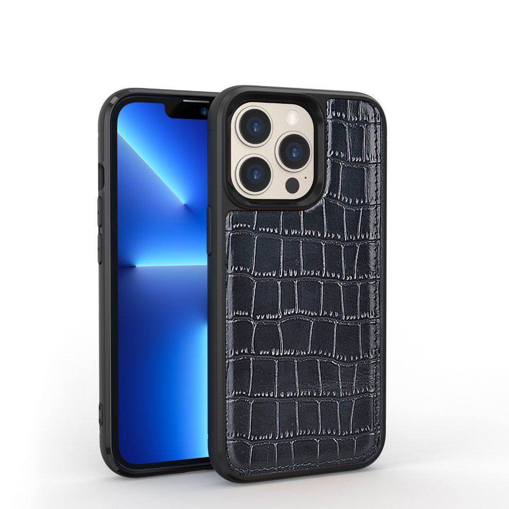 Apple iPhone 13 Pro Uyumlu Kılıf Wiwu Croco Pattern Calfskin Orjinal Deri Kapak
