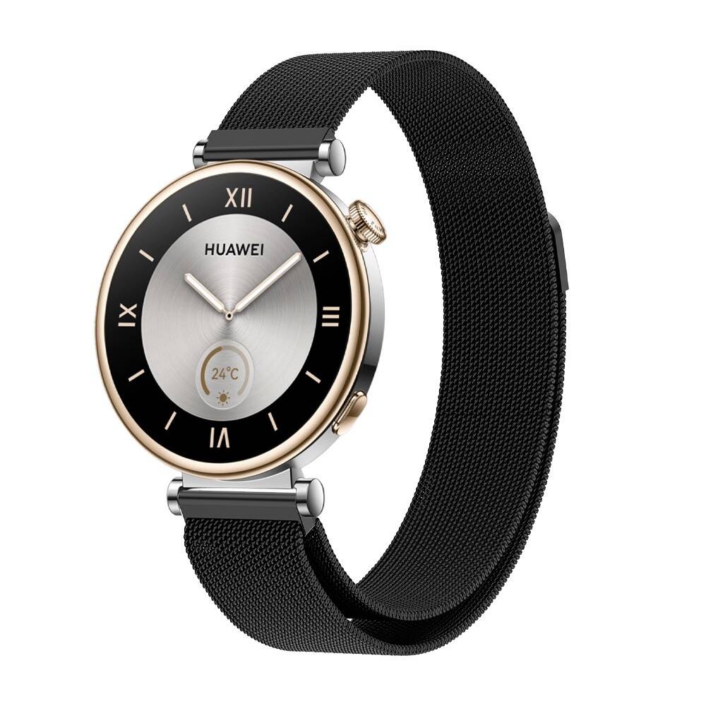 [RNZ-TA97779] Huawei Watch GT 4 41mm Uyumlu 18mm Kordon Hasır Metal Mıknatıslı Örgü Zore KRD-01 Kayış (Siyah)