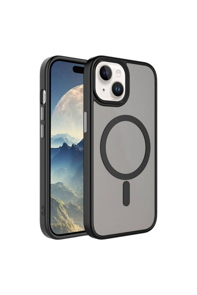 [RNZ-TA92816] Apple iPhone 15 Plus Uyumlu Kılıf Mat Arka Yüzey Wireless Şarj Özellikli Zore Flet M-safe Kapak (Siyah)