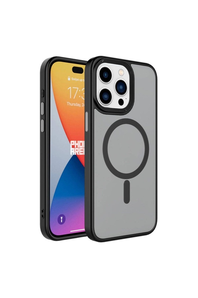 [RNZ-TA92812] Apple iPhone 15 Pro Uyumlu Kılıf Mat Arka Yüzey Wireless Şarj Özellikli Zore Flet M-safe Kapak (Siyah)