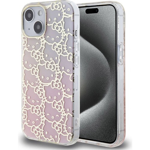Apple iPhone 15 Uyumlu Kılıf Hello Kitty Orjinal Lisanslı Renk Geçişli Elektroplating Kaplama Kitty Head Desenli Kapak