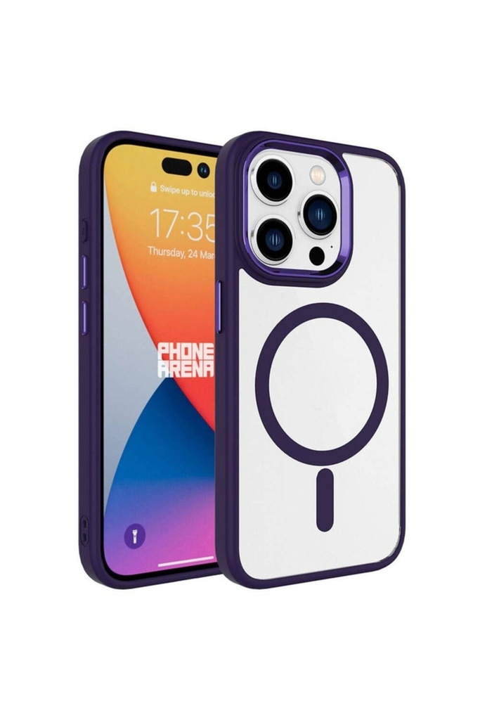 Apple iPhone 15 Pro Uyumlu Kılıf Wireless Şarj Özellikli Zore Krom M-safe Silikon Kapak