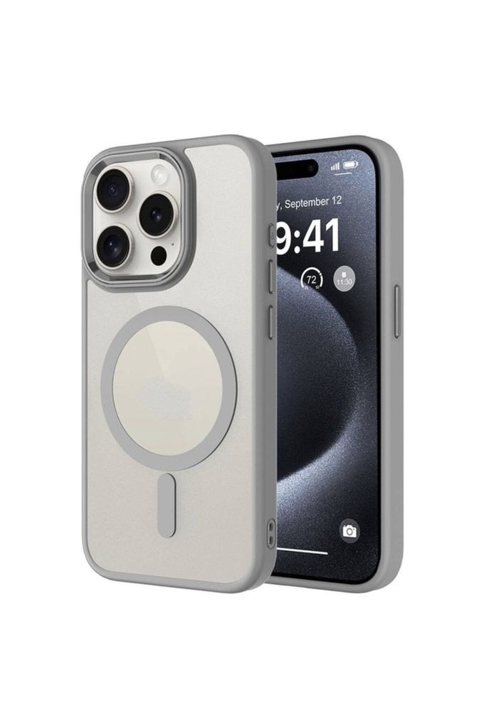 Apple iPhone 15 Pro Uyumlu Kılıf Wireless Şarj Özellikli Zore Krom M-safe Silikon Kapak
