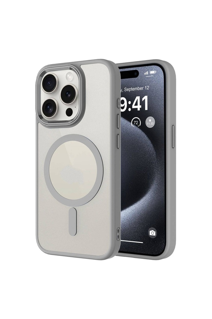 Apple iPhone 15 Pro Max Uyumlu Kılıf Wireless Şarj Özellikli Zore Krom M-safe Silikon Kapak