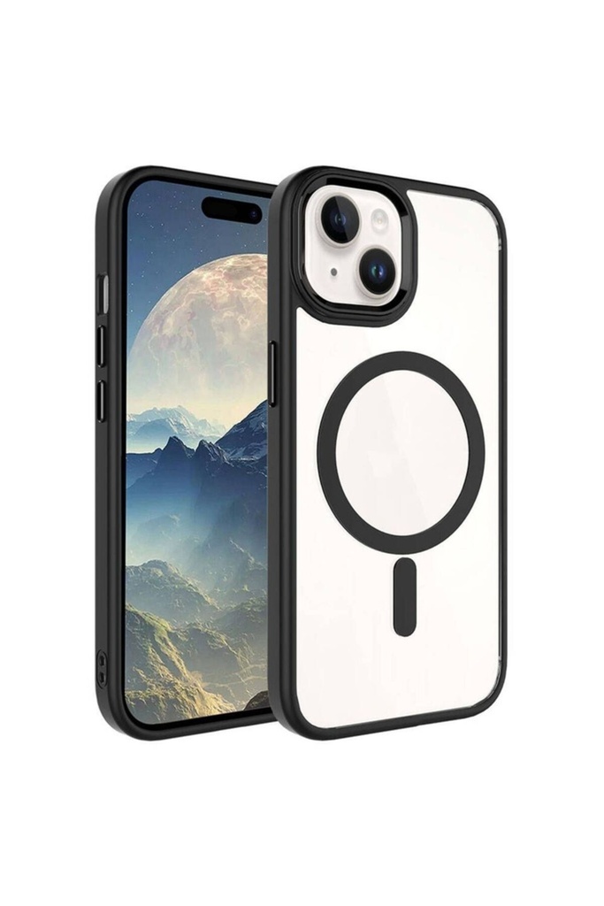 Apple iPhone 15 Plus Uyumlu Kılıf Wireless Şarj Özellikli Zore Krom M-safe Silikon Kapak