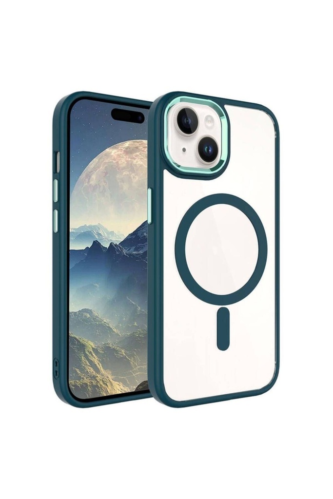 Apple iPhone 15 Uyumlu Kılıf Wireless Şarj Özellikli Zore Krom M-safe Silikon Kapak