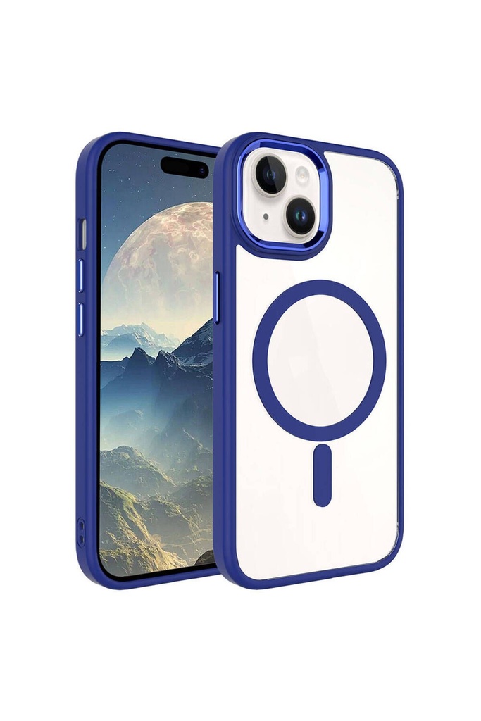 Apple iPhone 15 Uyumlu Kılıf Wireless Şarj Özellikli Zore Krom M-safe Silikon Kapak