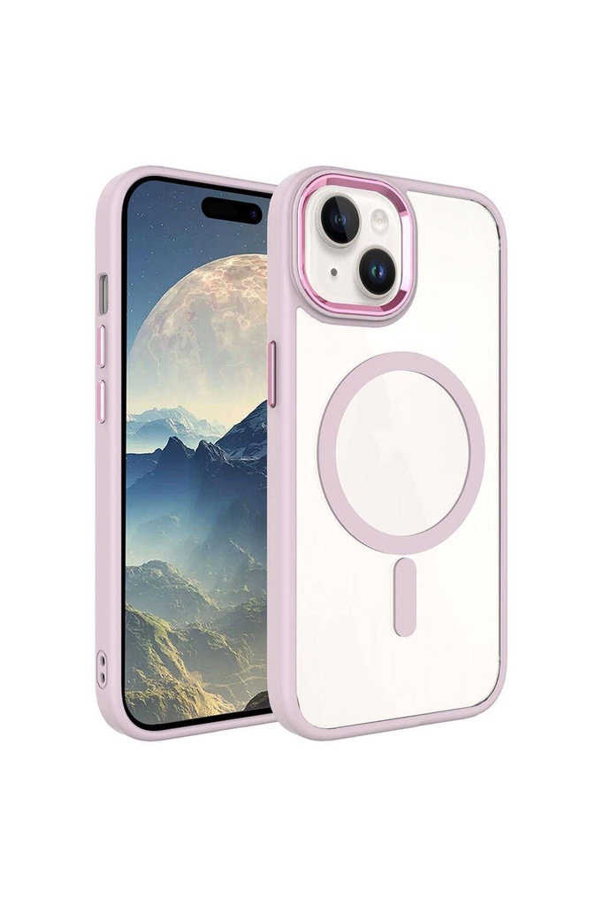 Apple iPhone 15 Uyumlu Kılıf Wireless Şarj Özellikli Zore Krom M-safe Silikon Kapak