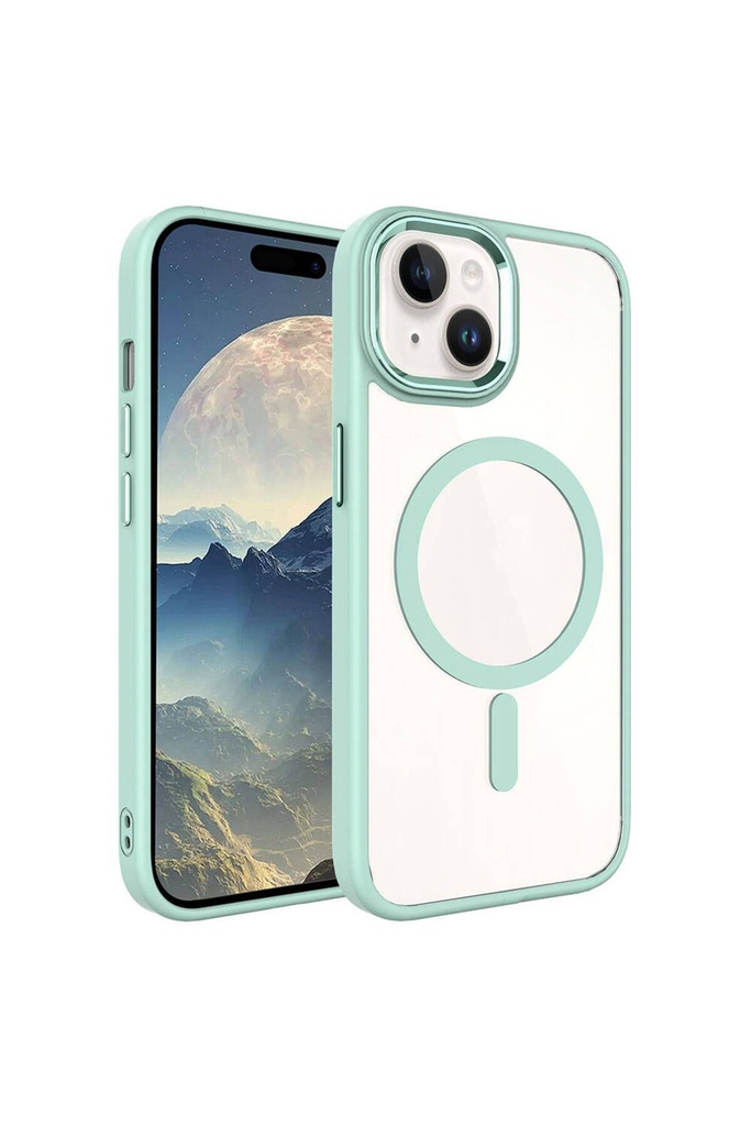 Apple iPhone 15 Uyumlu Kılıf Wireless Şarj Özellikli Zore Krom M-safe Silikon Kapak