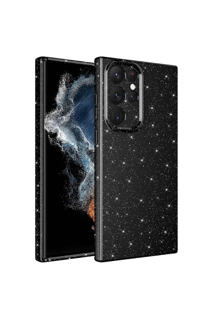 [RNZ-TA93233] Samsung Galaxy S22 Ultra Uyumlu Kılıf Kamera Korumalı Simli Lüks Zore Koton Kapak (Siyah)