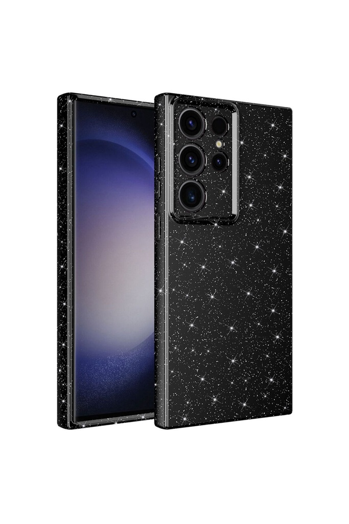 [RNZ-TA93239] Samsung Galaxy S23 Ultra Uyumlu Kılıf Kamera Korumalı Simli Lüks Zore Koton Kapak (Siyah)