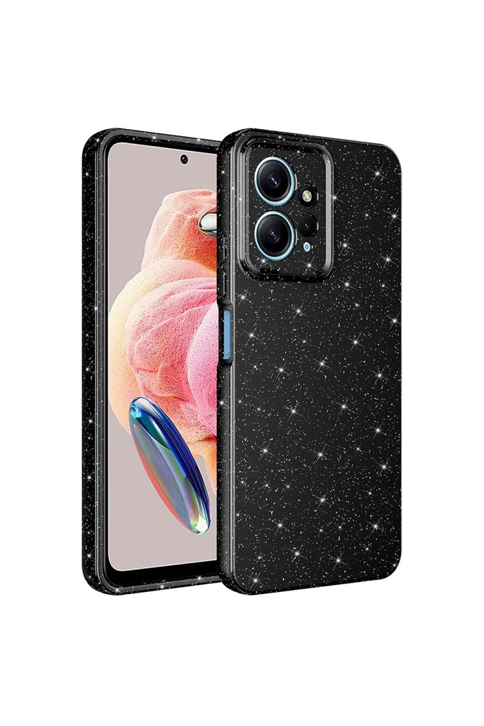 [RNZ-TA93251] Xiaomi Redmi Note 12 4G Uyumlu Kılıf Kamera Korumalı Simli Lüks Zore Koton Kapak (Siyah)