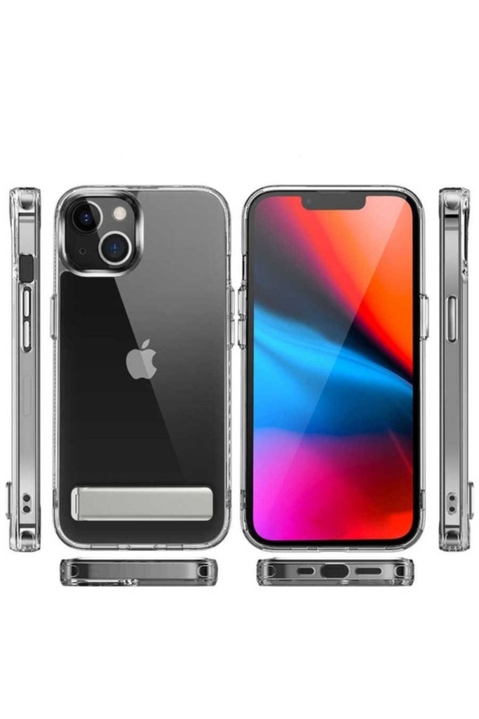 Apple iPhone 14 Uyumlu Kılıf Standlı Şeffaf Silikon Zore L-Stand Kapak