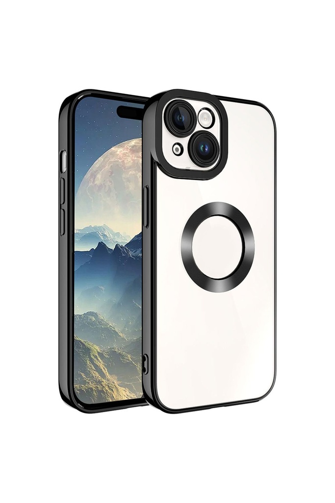 [RNZ-TA93700] Apple iPhone 15 Uyumlu Kılıf Kamera Korumalı Logo Gösteren Zore Omega Kapak (Siyah)
