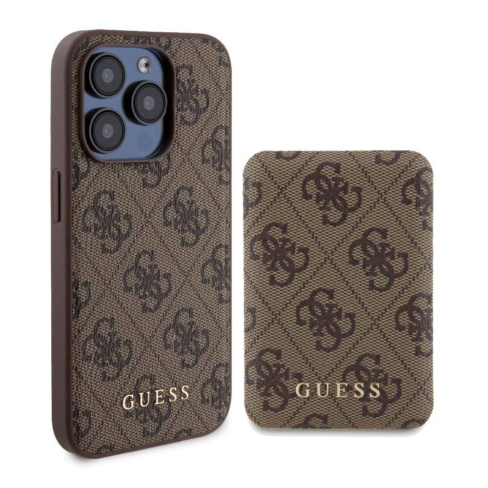 [ZTA97540] Apple iPhone 14 Pro Uyumlu Kılıf Guess Orjinal Lisanslı M-safe Şarj Özellikli Yazı Logolu 4G Desenli Kapak + Powerbank 5000mAh 2in1 Set