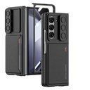 Samsung Galaxy Z Fold 5 Uyumlu Suni Deri Arka Yüzey Sürgülü Kamera Korumalı Zore Kartlıklı Kıpta Silikon Kapak