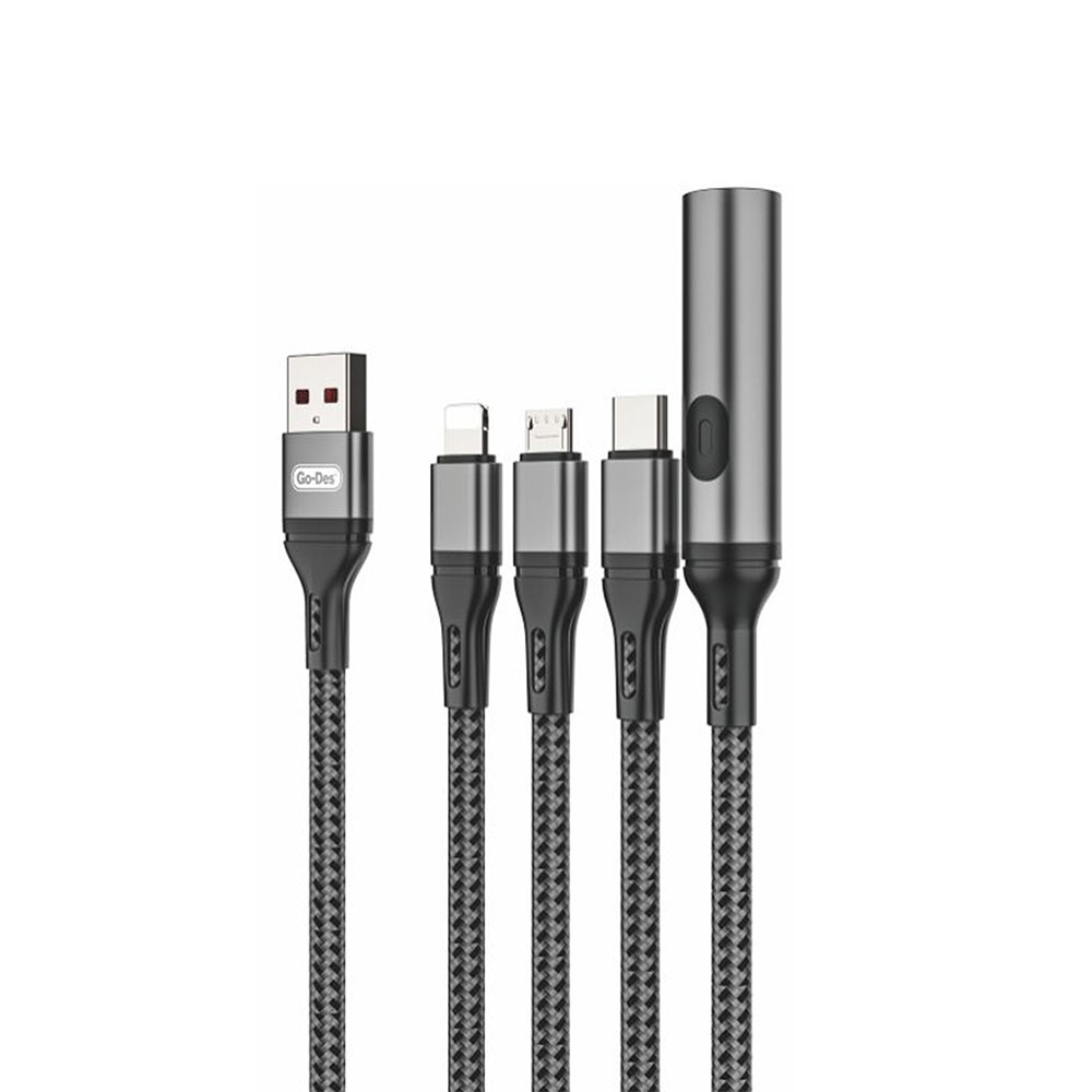 [RNZ-TA93904] Go Des GD-UC321 4in1 Lightning – Type-C – Micro USB Ultra Hızlı Şarj Kablosu + Çakmak