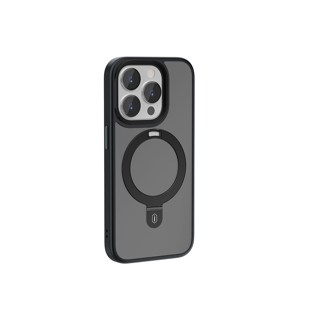 [RNZ-TA93919] Apple iPhone 15 Pro Uyumlu Kılıf Wiwu ZMM-010 M-safe Şarj Özellikli Mat Arka Yüzey Standlı Kapak (Siyah)