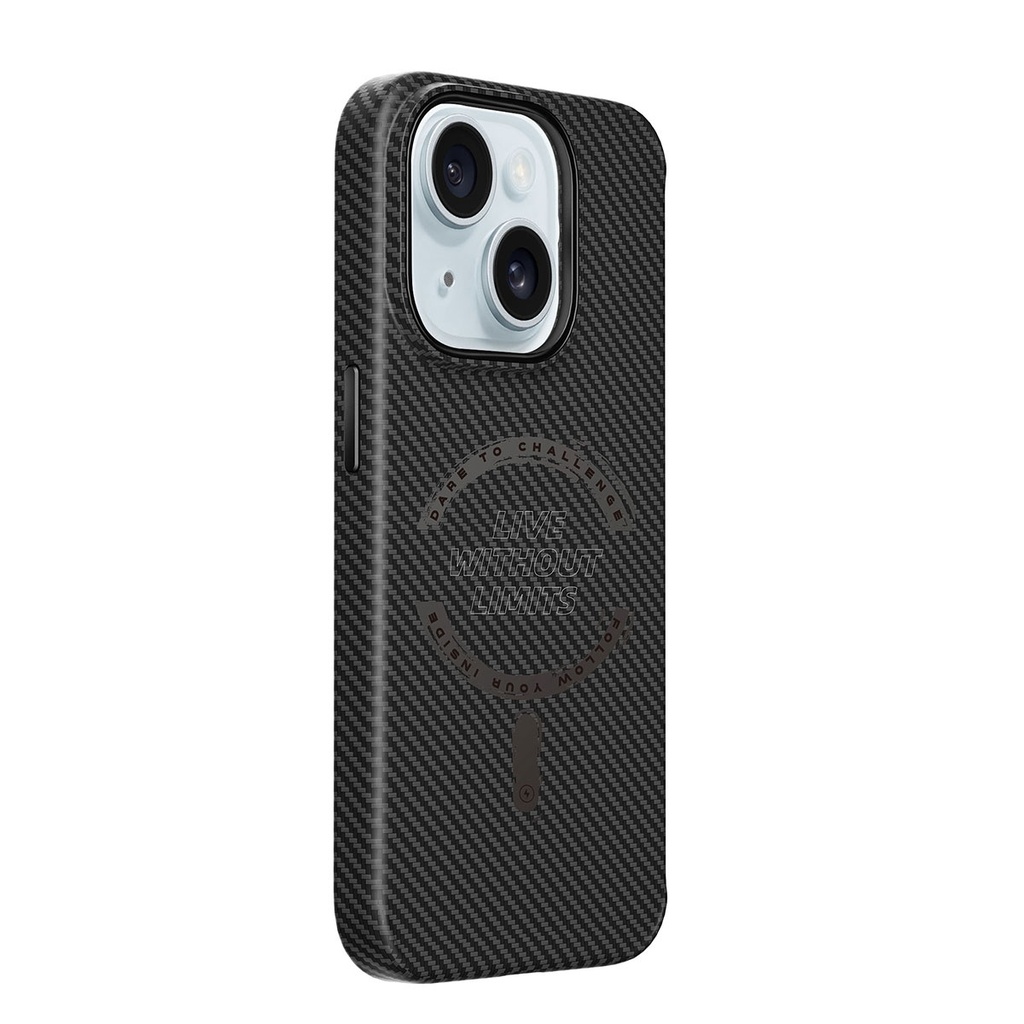 [RNZ-TA93953] Apple iPhone 15 Uyumlu Kılıf Wiwu LCC-107 Karbon Fiber M-safe Şarj Özellikli Kamera Korumalı Kabon Kapak (Siyah)