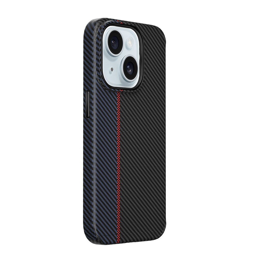Apple iPhone 15 Plus Uyumlu Kılıf Wiwu LCC-107 Karbon Fiber M-safe Şarj Özellikli Kamera Korumalı Kabon Kapak