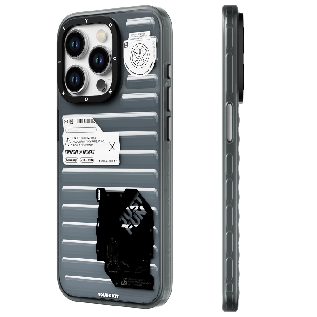[RNZ-TA93965] Apple iPhone 15 Pro Uyumlu Kılıf Şeffaf Renkli Tasarım YoungKit Fluorite Serisi Kapak (Siyah)