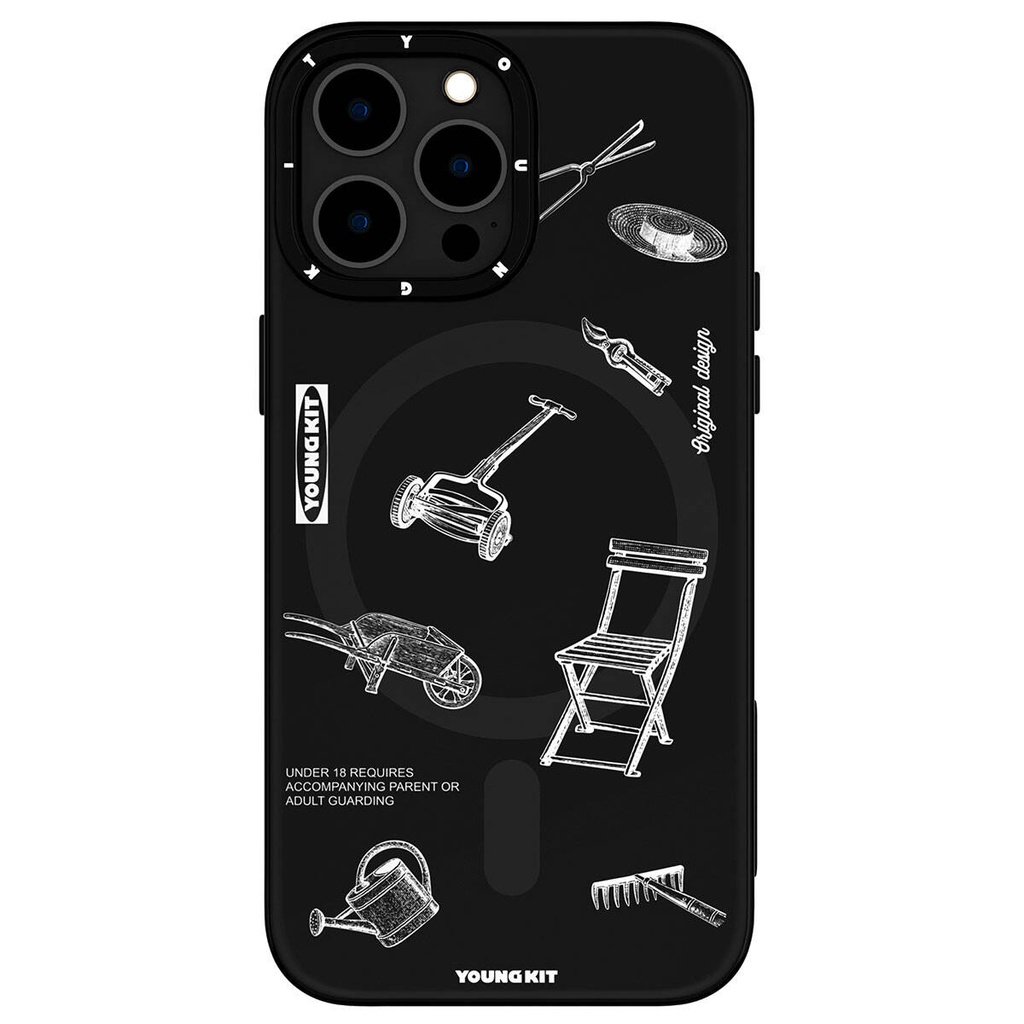 [RNZ-TA94404] Apple iPhone 14 Pro Max Uyumlu Kılıf M-safe Şarj Özellikli Desenli Youngkit Plaything Serisi Kapak (Siyah)