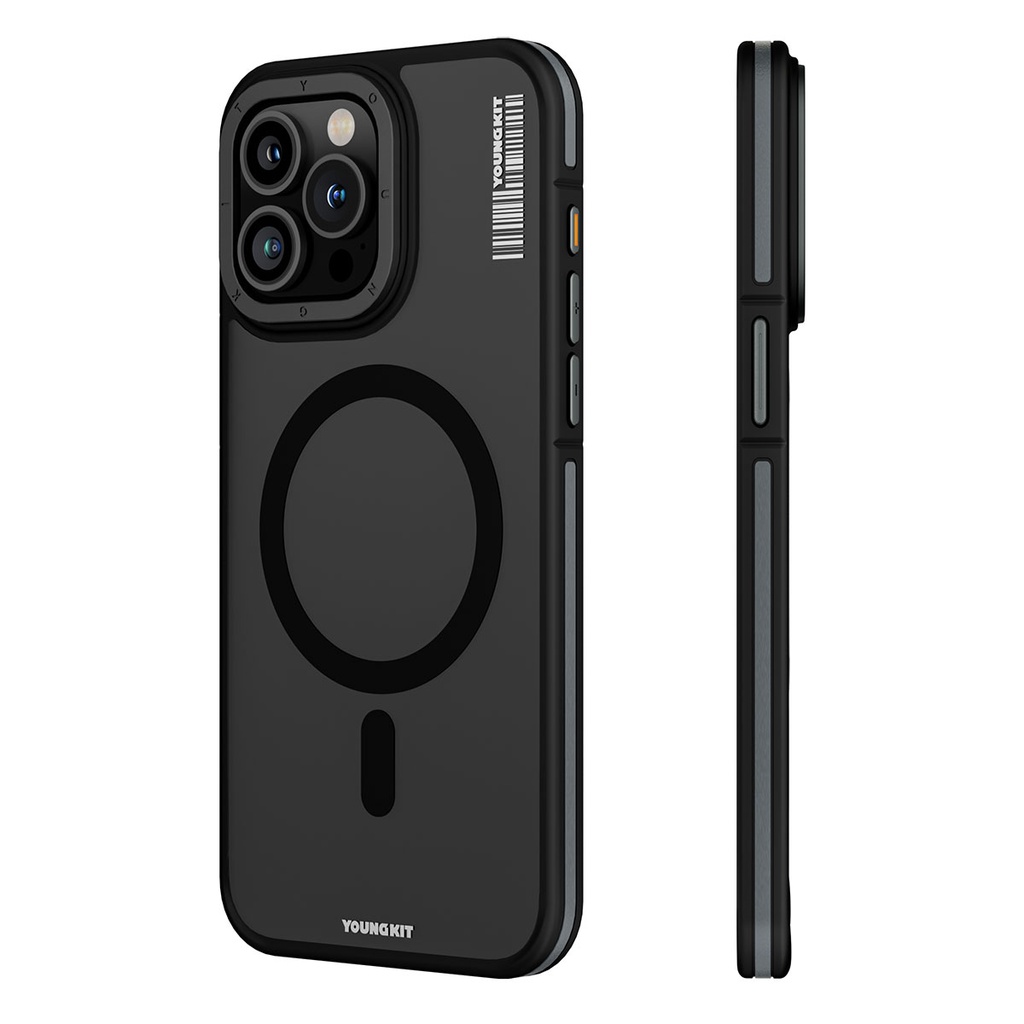 [RNZ-TA94006] Apple iPhone 15 Pro Max Uyumlu Kılıf M-safe Şarj Özellikli Youngkit Rock Sand Serisi Kapak (Siyah)