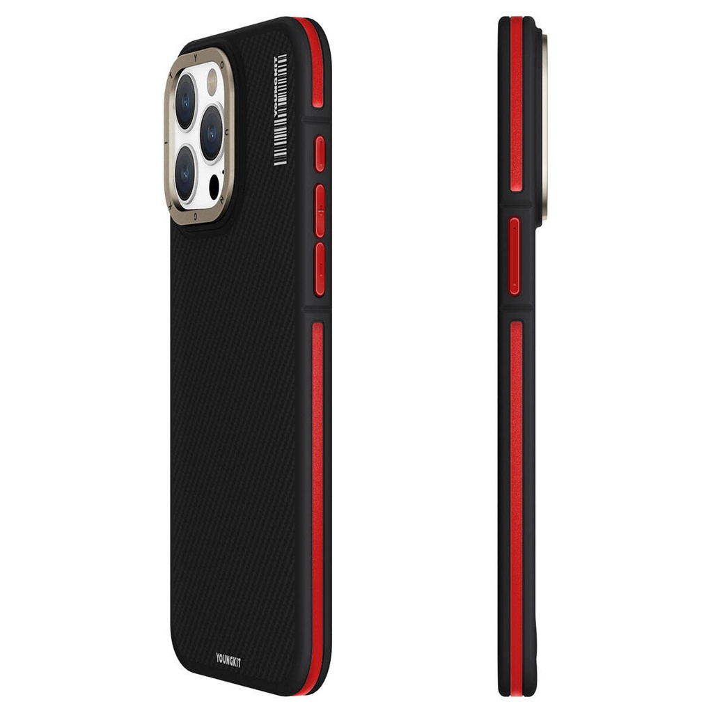 Apple iPhone 15 Pro Max Uyumlu Kılıf M-safe Şarj Özellikli YoungKit 600D Kevlar Kapak