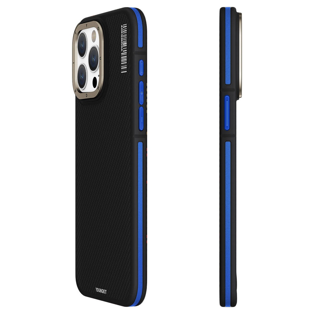 Apple iPhone 15 Pro Max Uyumlu Kılıf M-safe Şarj Özellikli YoungKit 600D Kevlar Kapak