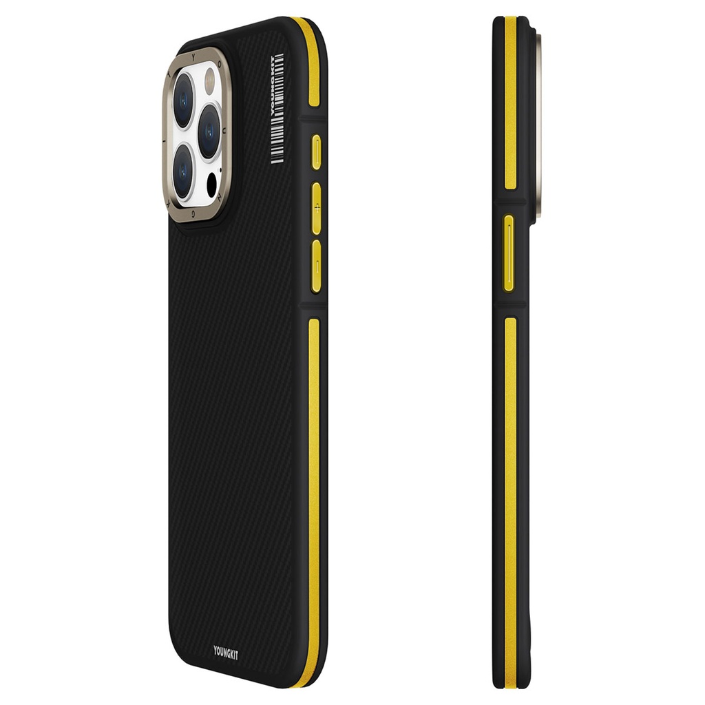Apple iPhone 15 Pro Max Uyumlu Kılıf M-safe Şarj Özellikli YoungKit 600D Kevlar Kapak