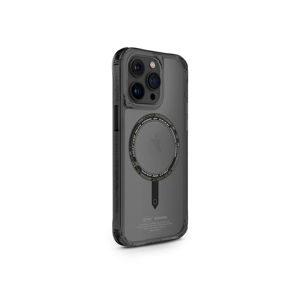 [ZTA94109] Apple iPhone 15 Pro Max Uyumlu Kılıf SkinArma Şeffaf Airbag Tasarımlı M-safe Şarj Özellikli Saido Kapak (Siyah)