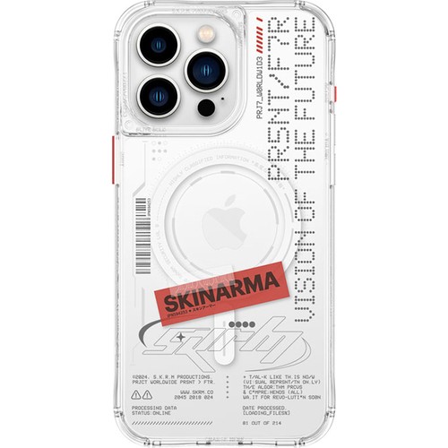 Apple iPhone 15 Pro Uyumlu Kılıf SkinArma M-safe Şarj Özellikli Yazı Desenli Airbag Tasarımlı Orion Kapak