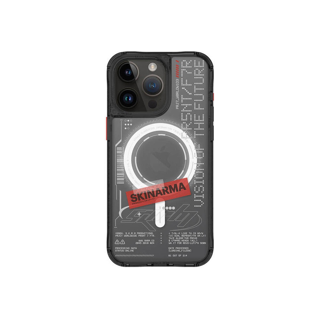 [ZTA94347] Apple iPhone 15 Pro Max Uyumlu Kılıf SkinArma M-safe Şarj Özellikli Yazı Desenli Airbag Tasarımlı Orion Kapak (Siyah)