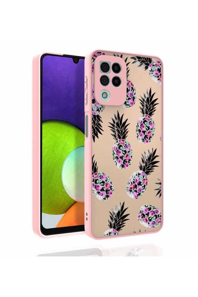 Samsung Galaxy A22 4G Uyumlu Kılıf Desenli Kamera Korumalı Parlak Zore Nora Kapak